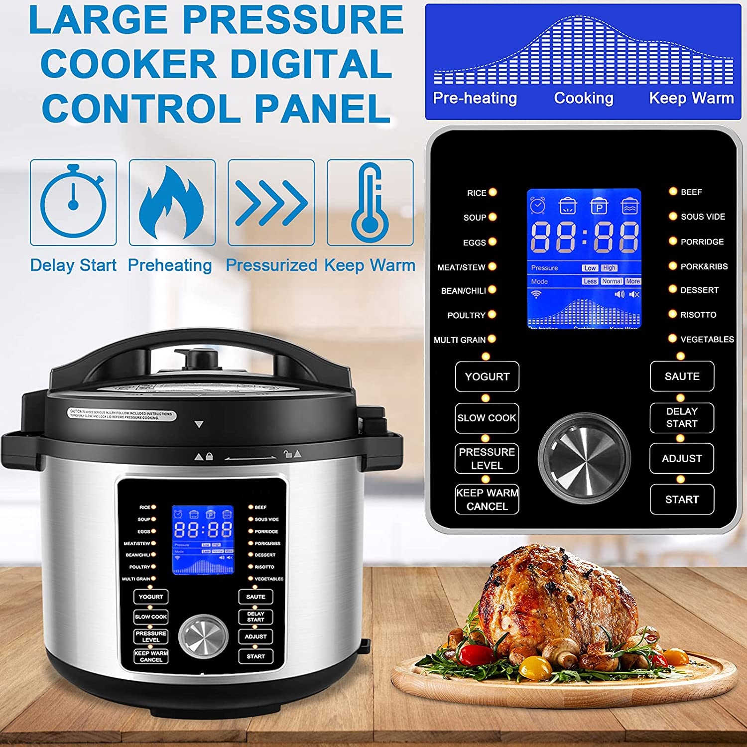 GTAP06-A1 9-in-1 Slow Cooker and More  Digital Touch Display  with Dual Lid for Pressure Cooker and Air Fryer