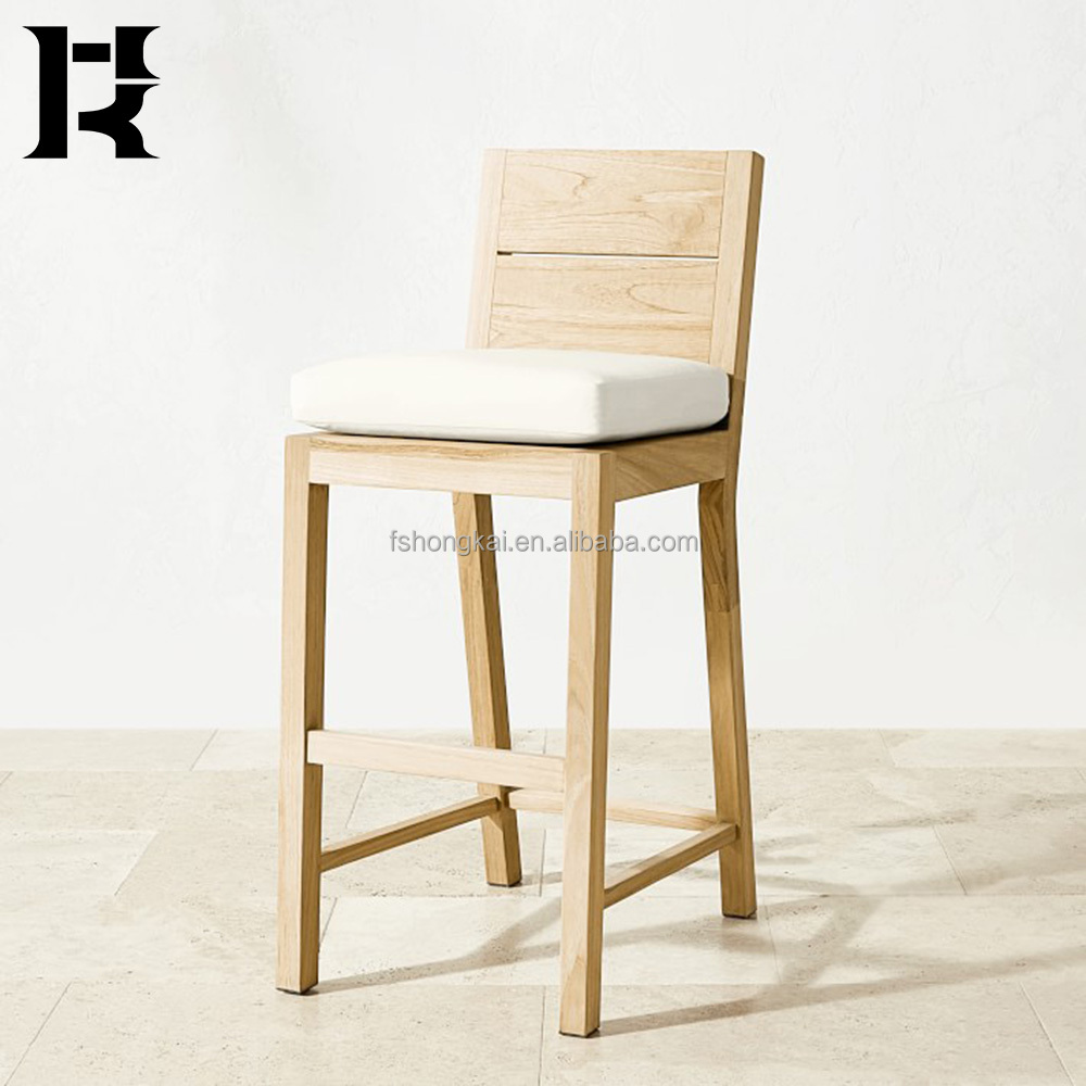 Hotel Leisure wood furniture Luxury outdoor modern solid wood furniture teak wooden bar stool patio bar chair