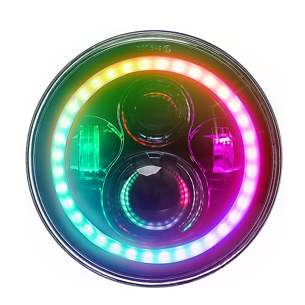 2021 Motorcycle 7" Headlight High Low For Harley Headlight 7 Round Led Headlight Rgb Colorful Projector App Control