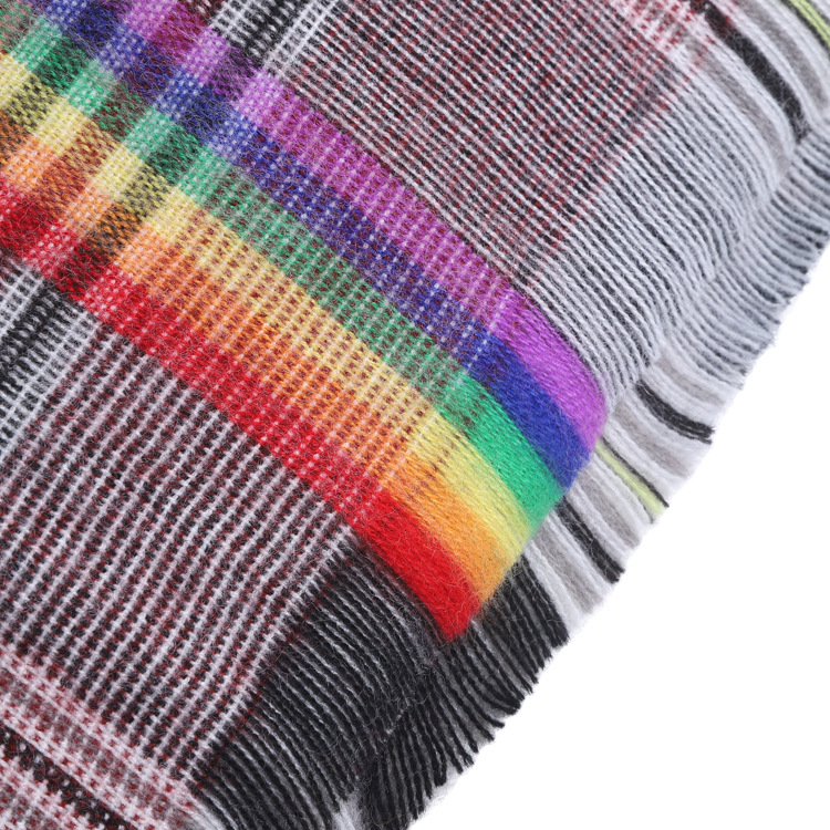 Autumn and winter new rainbow line imitation cashmere scarf plaid tassel shawl thickened warm scarf female factory wholesale