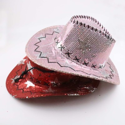 HT-0331 Fashion Design Party Wide Cowboy Hats Five-pointed Star Bling Rainbow Glitter Cowboy Hat