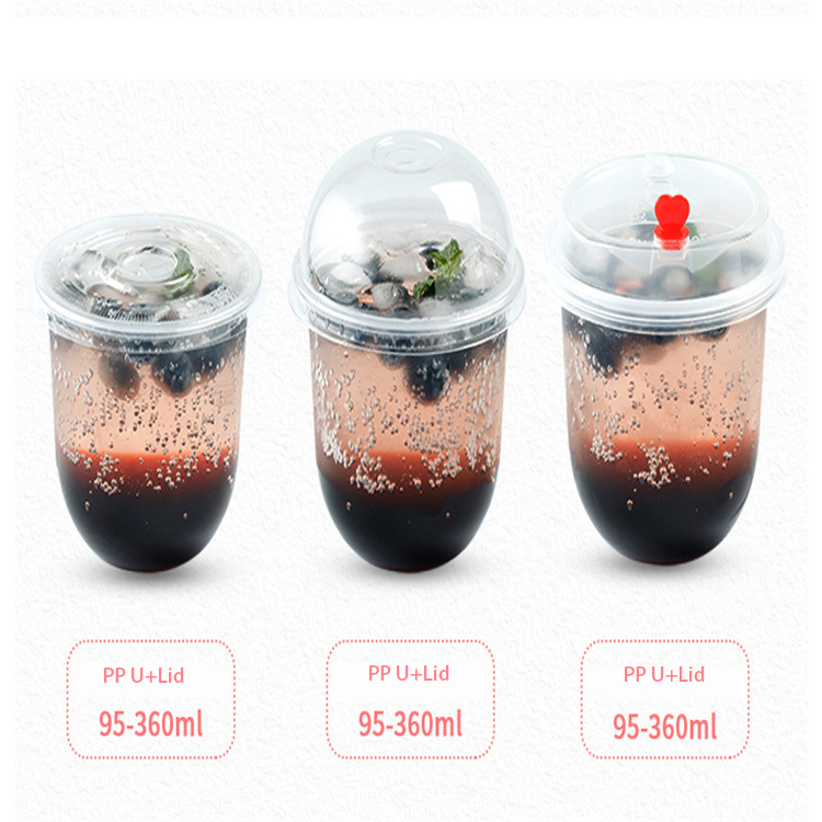 Clear Disposable milk tea cups coffee up with lid
