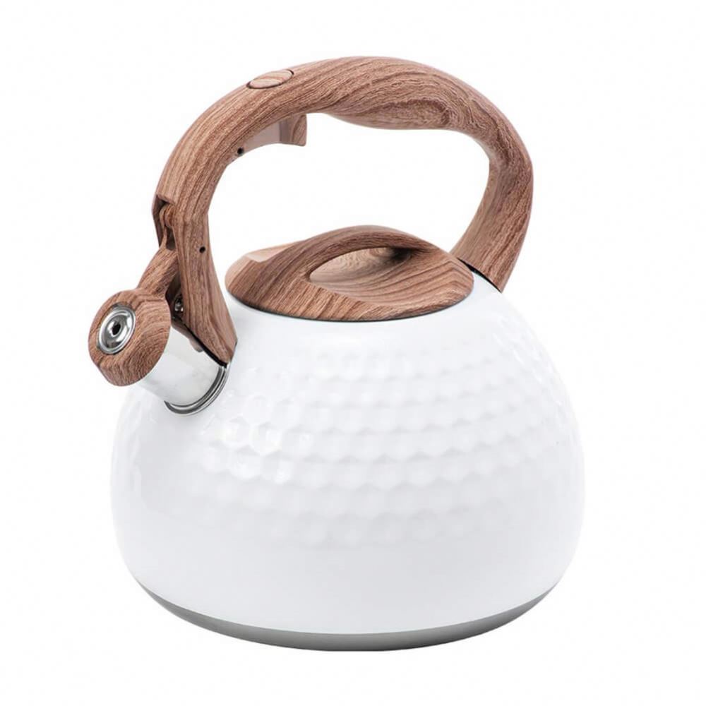 Whistling Tea Kettle with Wood Grain Handle Large Capacity Stainless Steel Teapot for All Stovetops