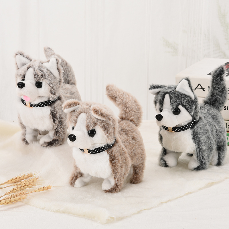 Electric artificial dog plush toy collar Husky can call, walk, shake tail smart robot dog