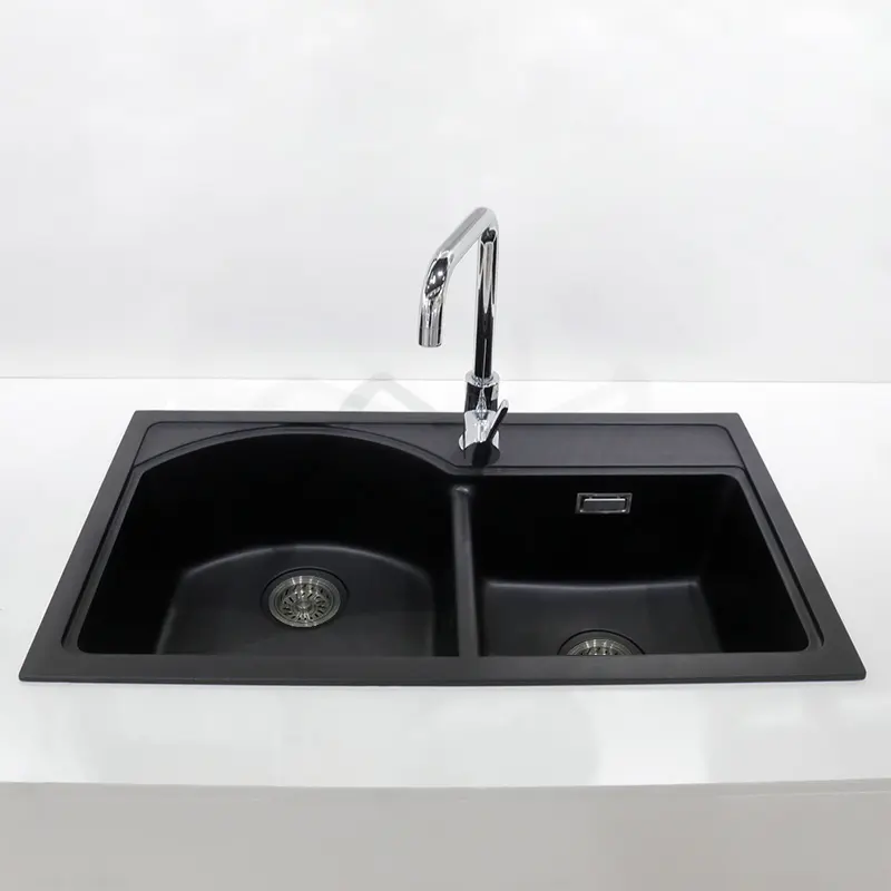 New Design Silicon Quartz Stone Apron Kitchen Sink Mould Black Basin