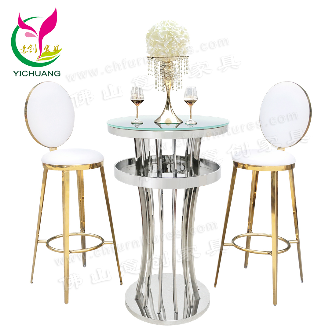 Modern Light Luxury Stainless Steel Home Balcony Round Small Bar Tall Bar Table