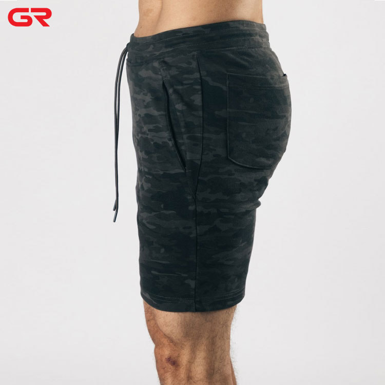 Stylish French Terry Camo Printed Tapered Fit Custom Men Gym Workout Shorts