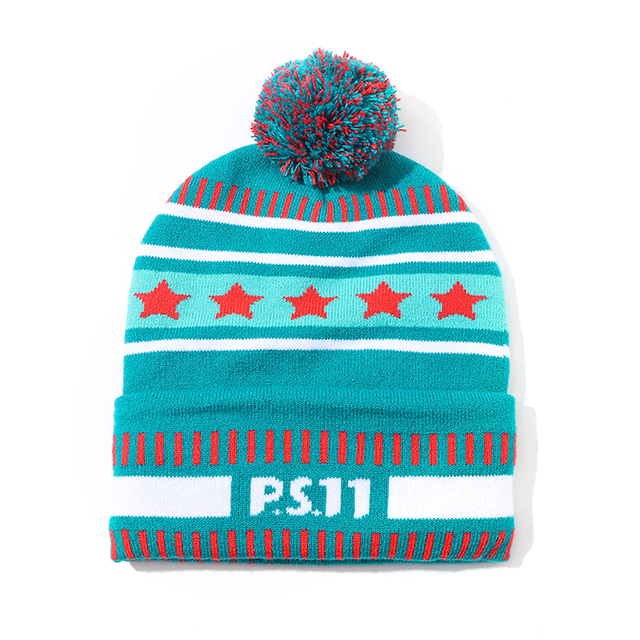 Custom hockey team logo warm kids adult knitted bobble hat embroidery logo pom pom winter beanies hat
