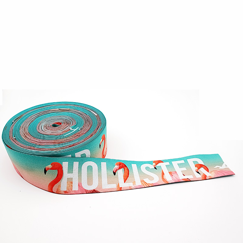 Customized High Quality Woven Printed Flamingos Jacquard Ribbon Polyester Elastic Webbing Band Logo For Garment