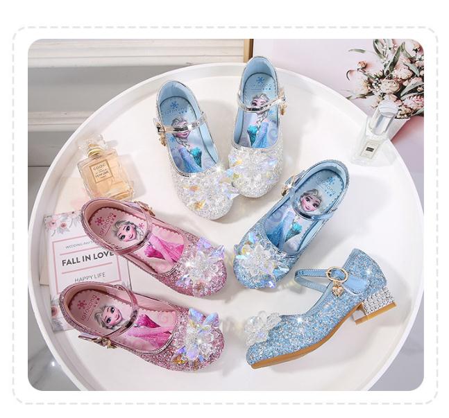 2021 new girls high heels little girls crystal leather shoes children princess shoes big children catwalk soft bottom children's