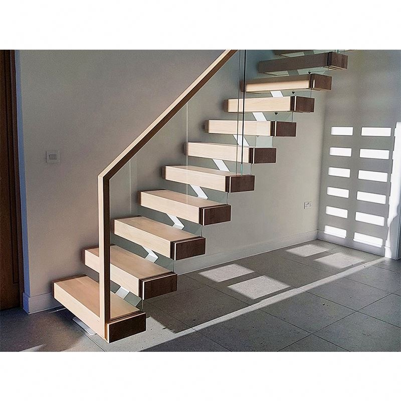 Interior Invisible Stringer Floating Stairs with 40Mm Oak Wood Tread