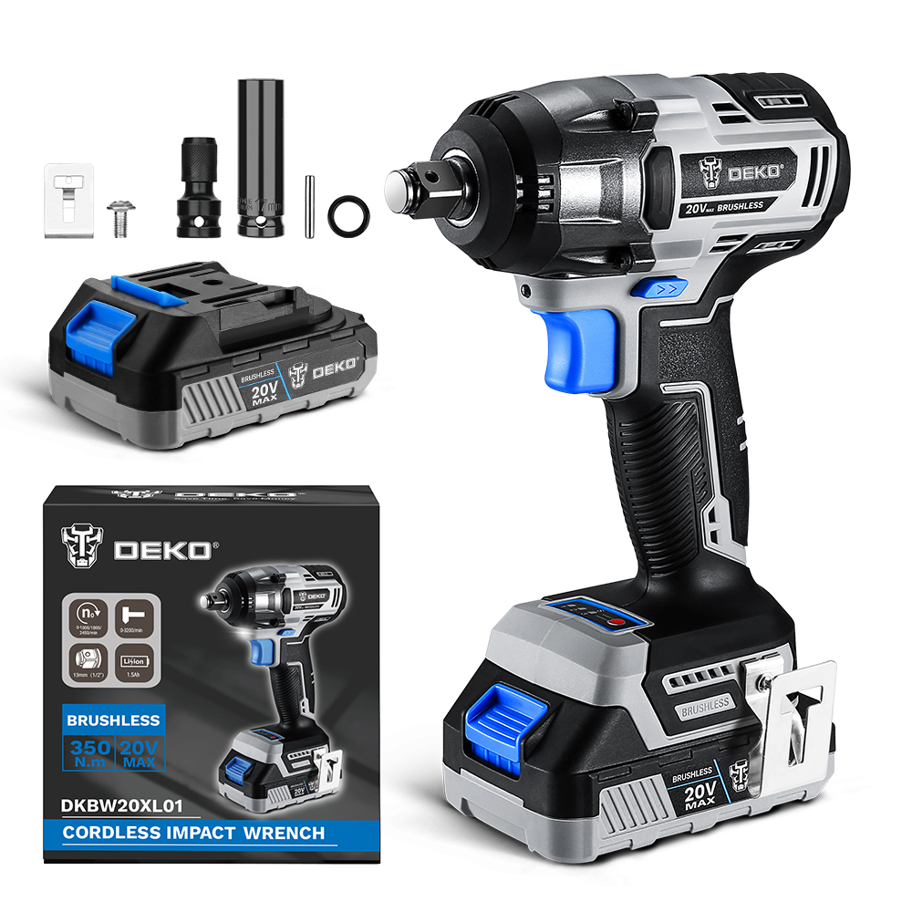 DEKO DKBW20XL01-HS2 20V Аккумуляторный бесщеточный ударный гайковерт 1500 мА/ч, литий-ионный аккумулятор 13 мм наковальня электрическая дрель