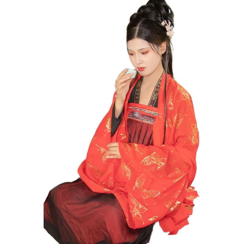 Танцевальная Современная Феи красная парча индивидуальный вышитый hanfu женское платье набор