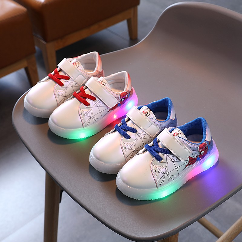 Baby boy Toddler Anti-Slip Sports shoes comfortable flattie zapatos de spiderman con luces