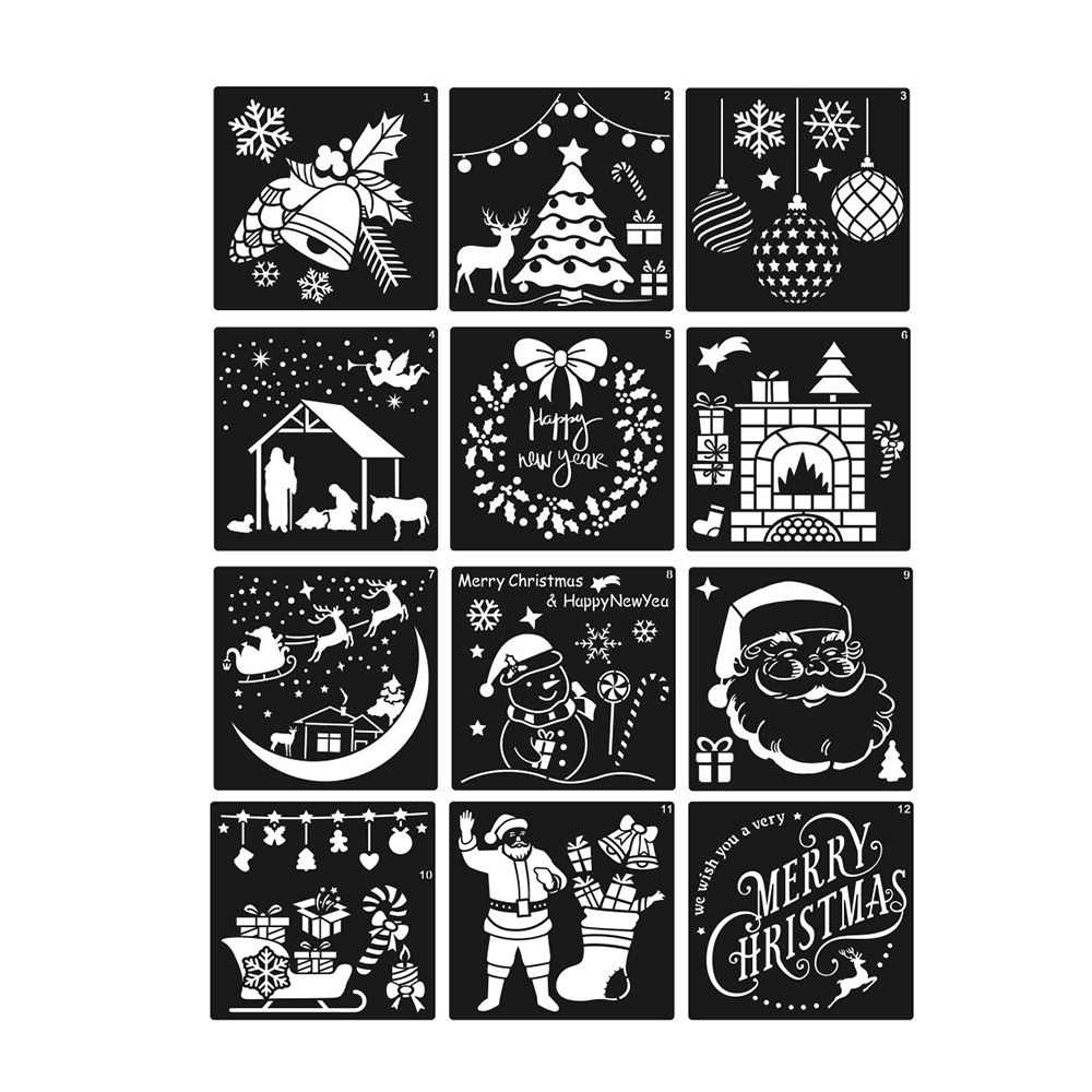 12 pcs set Plastic drawing stencil for christmas