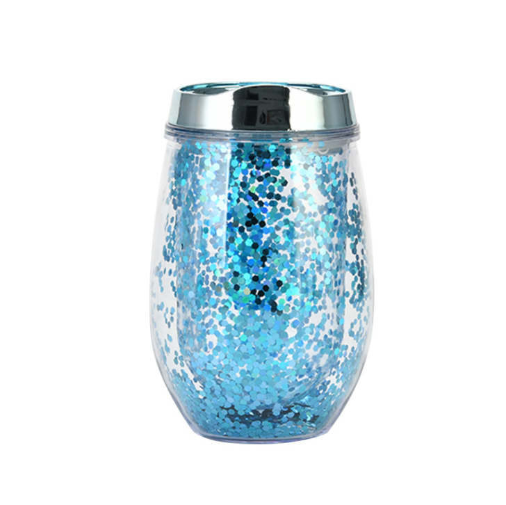 Double Wall Insulated 10 oz Acrylic Tumbler Stemless Wine Glass with Lid plastic acrylic wine glass tumbler with straw and lid