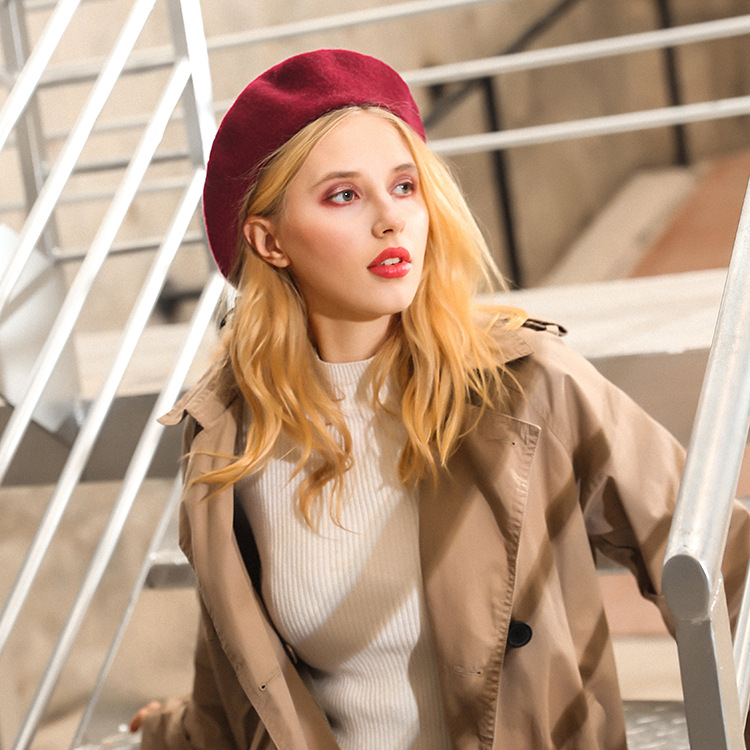 2021 New Design Wholesale Winter Fashion Ladies Designer Custom French Adults Femme Wool Caps Beret Hat For Women