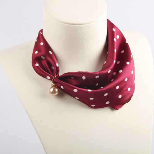 Hot Selling Women Chiffon Scarf White Pearl Hand Bag Scarfs Decorative Polka Dot Scarfs