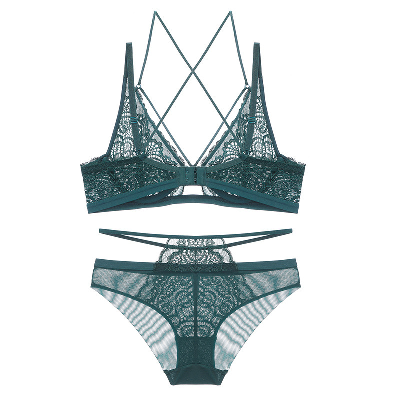 2021 wholesale Breathable Panty and Bra underwear Female Embroidery mesh black see though Women Bra Set