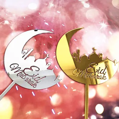 Moon Design Acrylic Cake Topper Eid Mubarak Muslim Holiday Party Decor In Moon Cake Topper