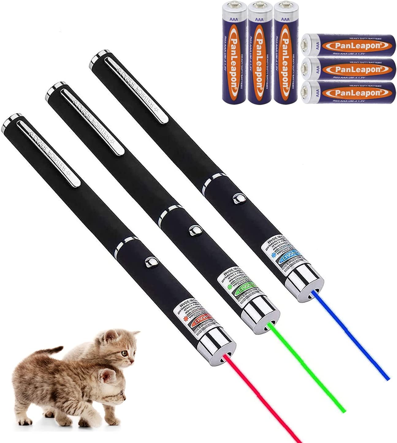 Laser Pointer, Cat Toys for Indoor Kitten, Lazer Pointer Pen with Red Light, Interactive Pet Cat Toy(3 Packs)