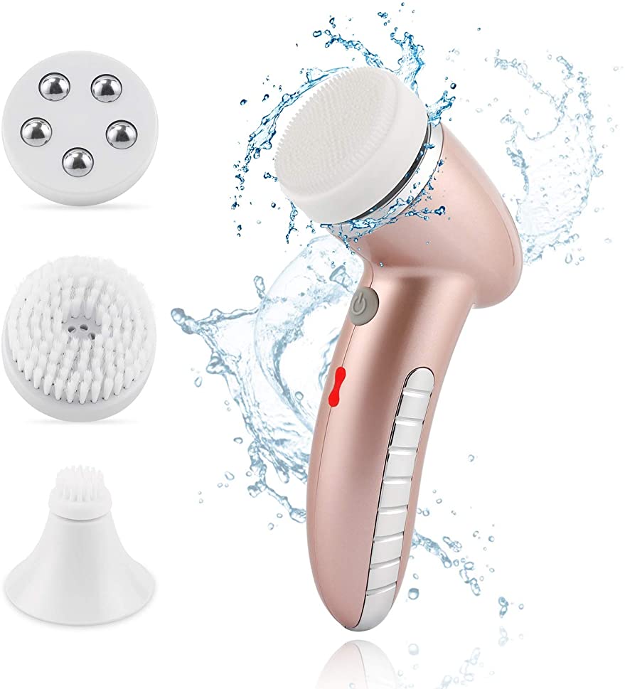 Electric Face Washing Brush Skin Care Deep Cleaning Professional 4 Brush Heads Silicone Facial Cleansing Brush