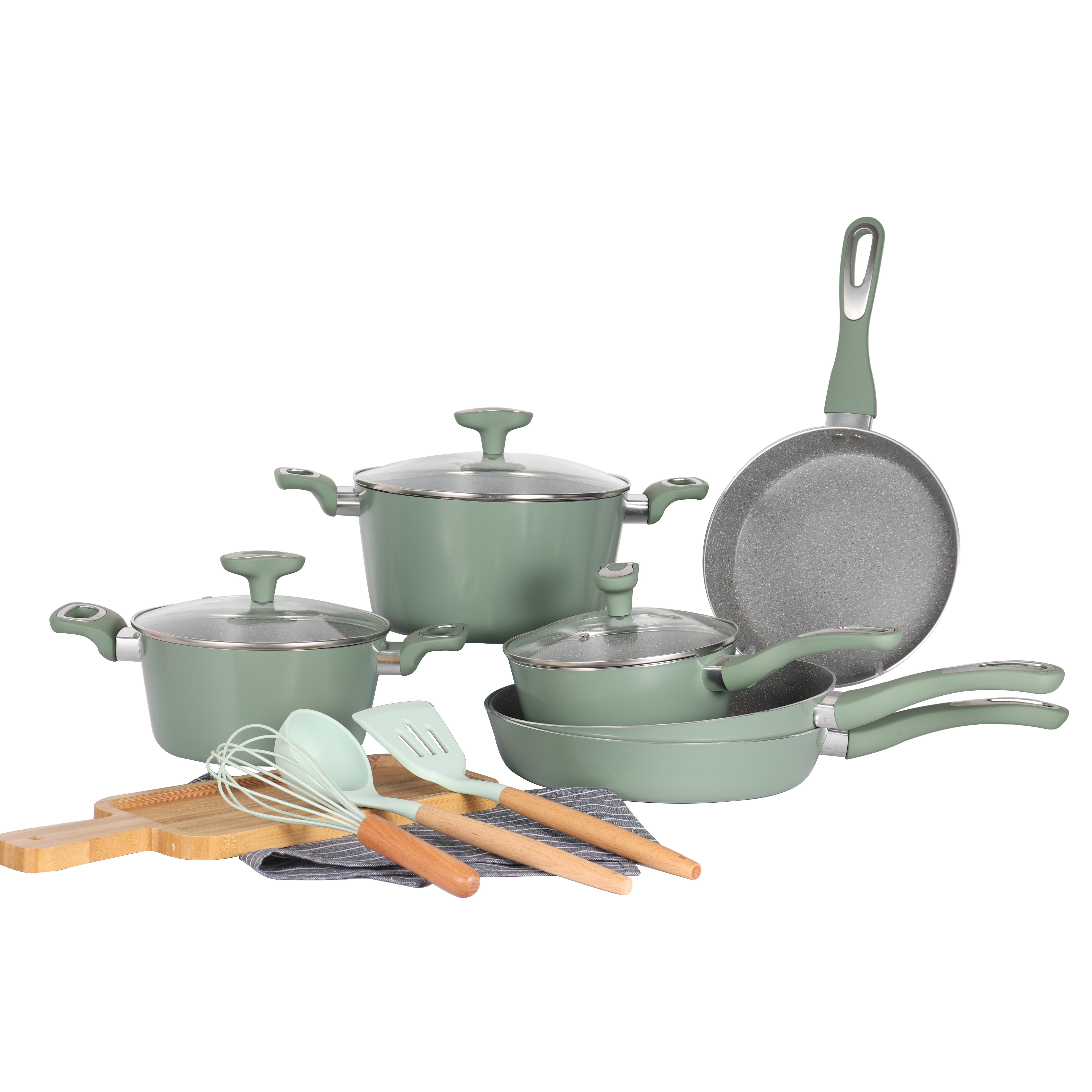 Luxury Kitchen Ware Pots And Pans Nonstick Aluminum Cookware Sets With Glass Lid
