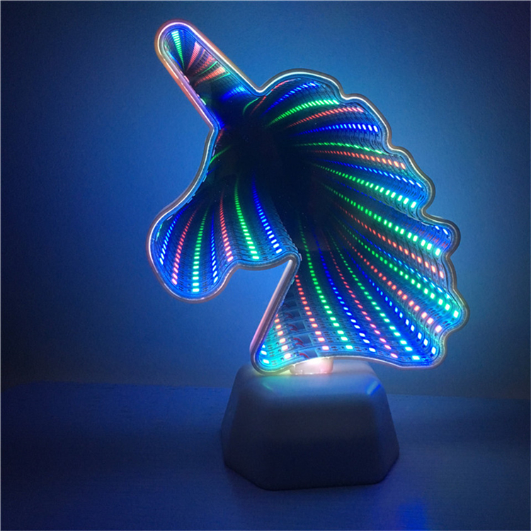 Украшение для спальни, светодиодный Ночной светильник с 3d-эффектом единорога, светодиодный туннельный светильник