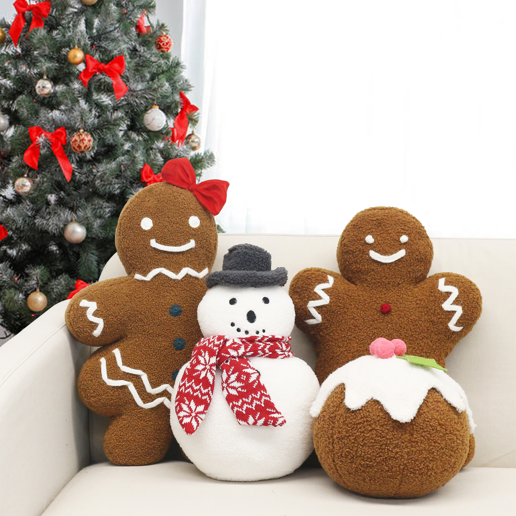 Gingerbread Sister Pillow Christmas Holiday Plush Teddy Fleece Ginger Stuffed Pillow Shaped Baby Cushion