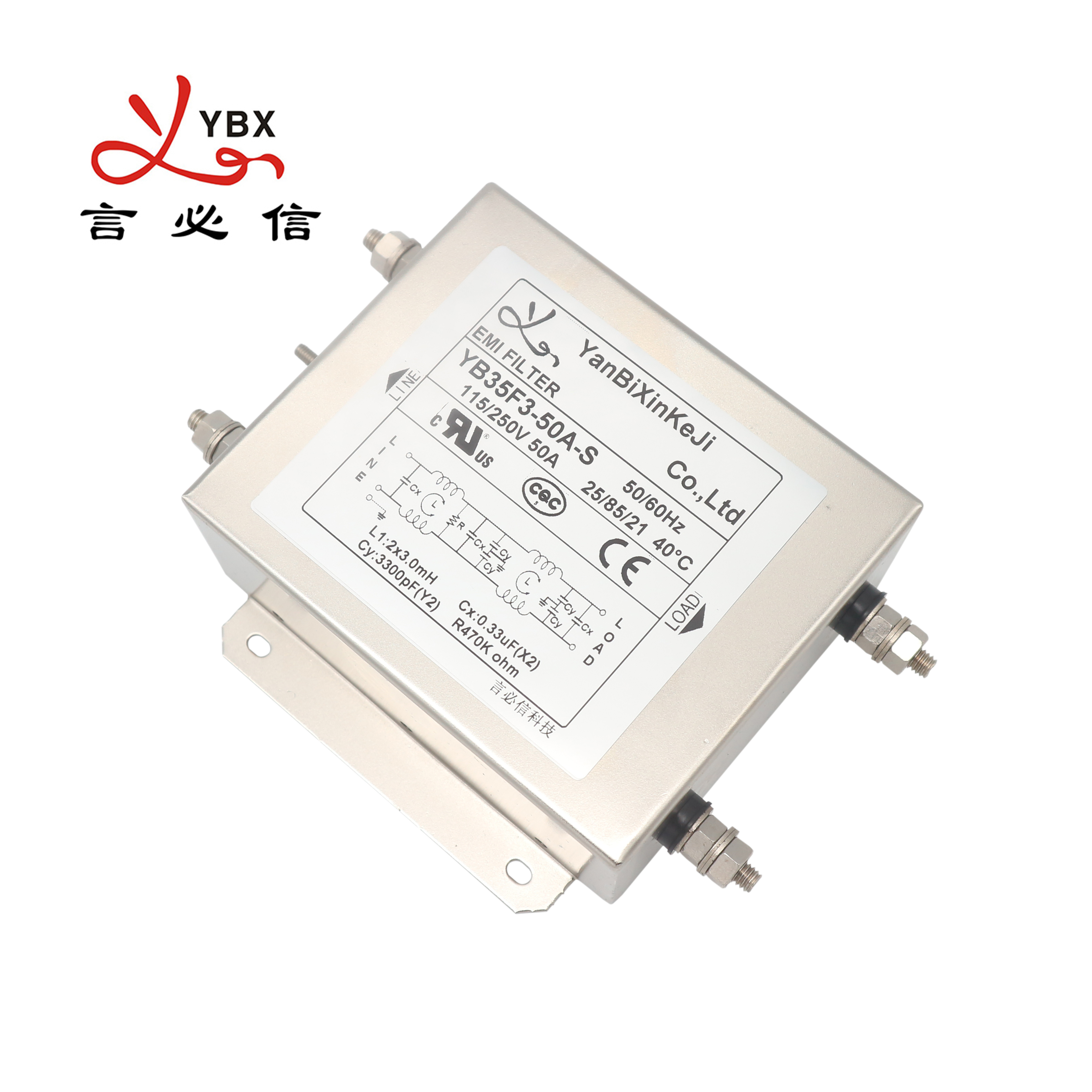 Yanbixin высокая эффективность YB35F3 50A 120 В/250 В RFI шум мощность фильтр для инвертор