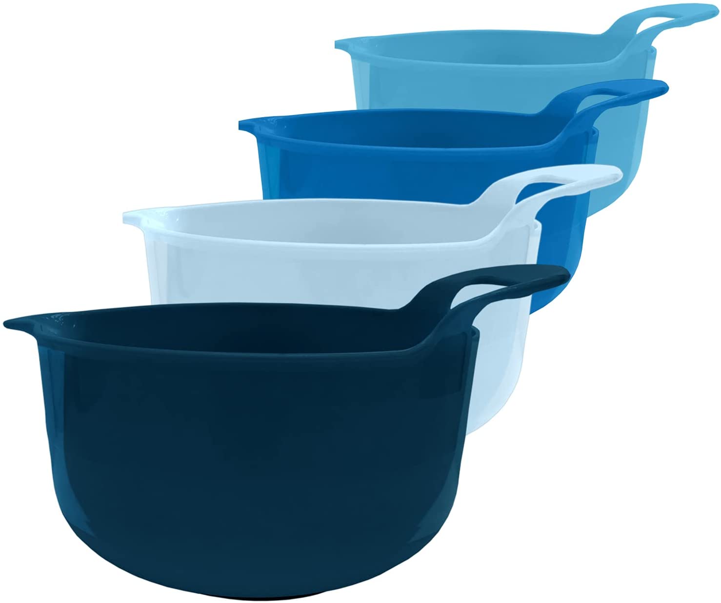 Mixing Bowls 4 Piece Plastic Non-Skid Nesting Bowls with Spouts and Handles for Baking Cooking and Serving bowls set