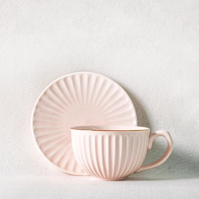 Cafe Home Used Glazed Design Ceramic Cup and Plate Vintage Coffee Cup Set for Coffee