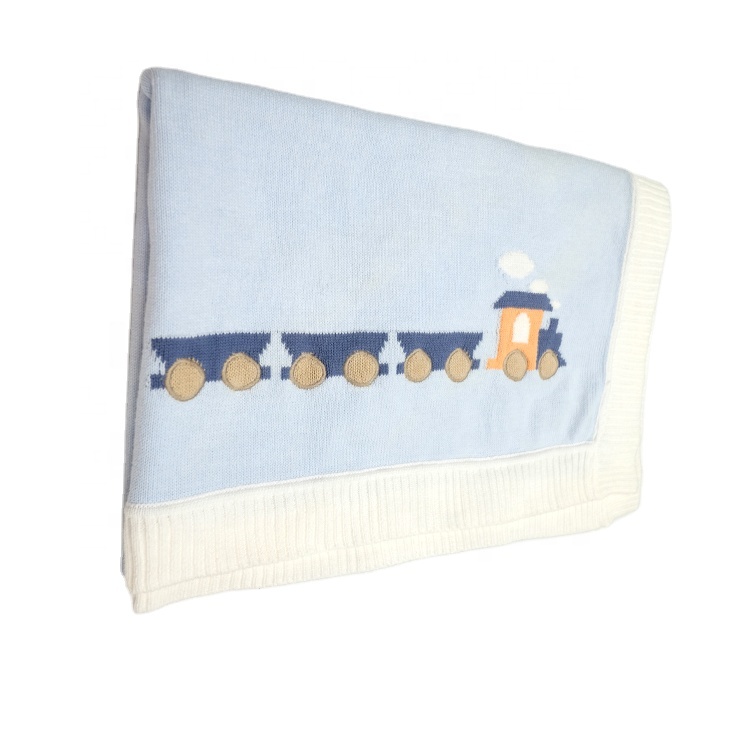 2021 new designed organic cotton baby blanket train pattern blanket for baby boy