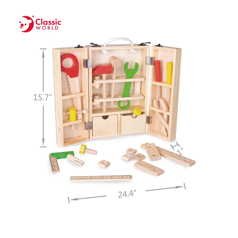 Classic World New Design Multi-functional Educational Wooden Toy Tool Box Carpenter Toys for Kids