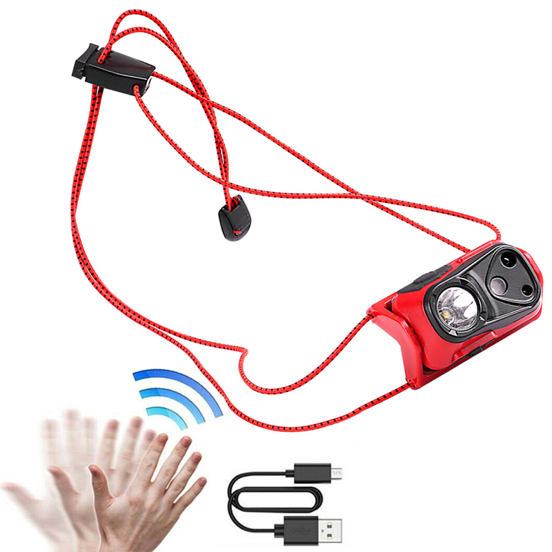 Newest Intelligent Sensor Head Light Detection Running Night Vision Red LED Head Lamp USB Rechargeable Camping equipment