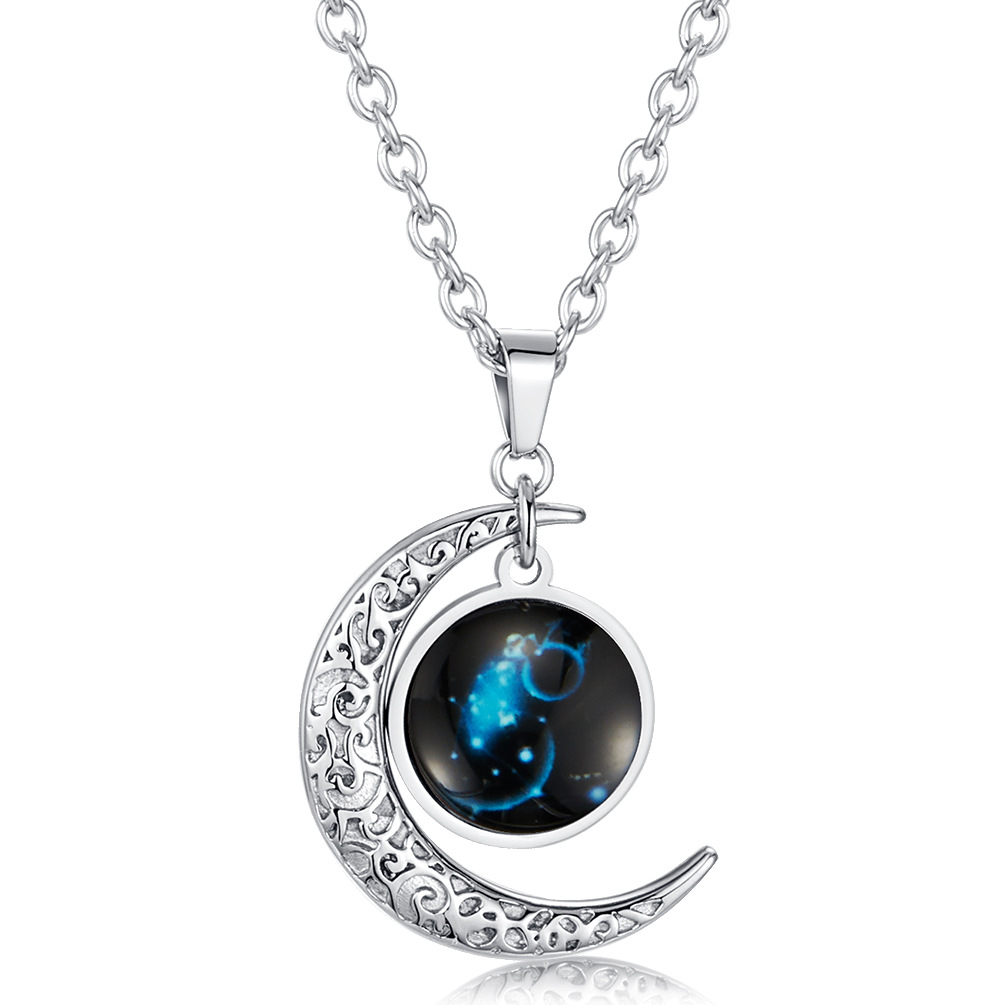 Ins Starry Sky Luminous Pends Moon Star Combination Titanium Steel Twelve Constellations Necklaces Punk Pendent