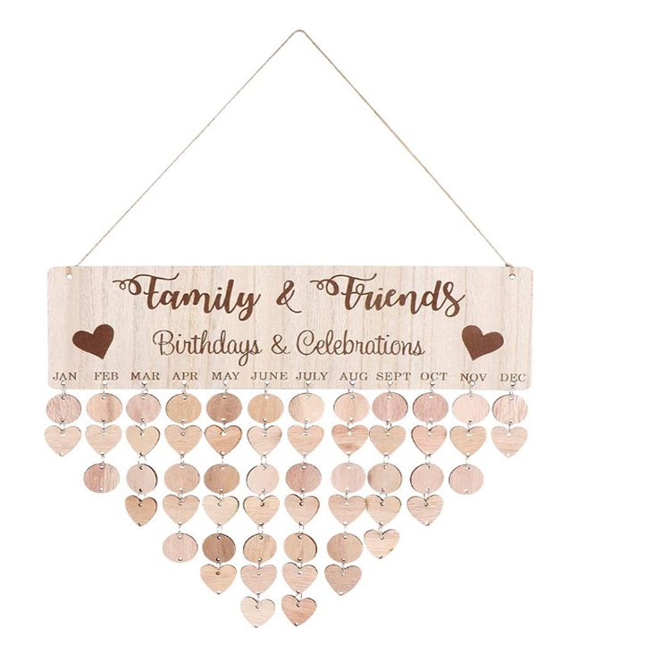 Modern simple log color birthday reminder calendar wood wall signs custom
