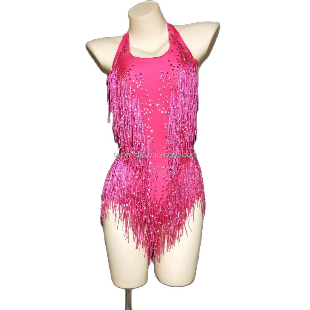 Stage Dance Wear Rhinestone Jumpsuit Sexy Nightclub Prom Fringes Leotard Stage Costume Tassel Party Bodysuits