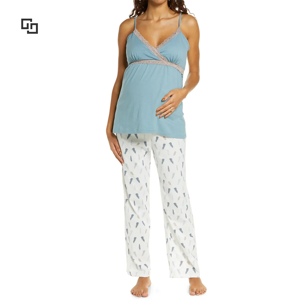 Custom Pregnancy V-neck Lace Traces Soft Cotton Dreamy Feather Print Maternity Nursing Camisole Clothes For Pregnant Women