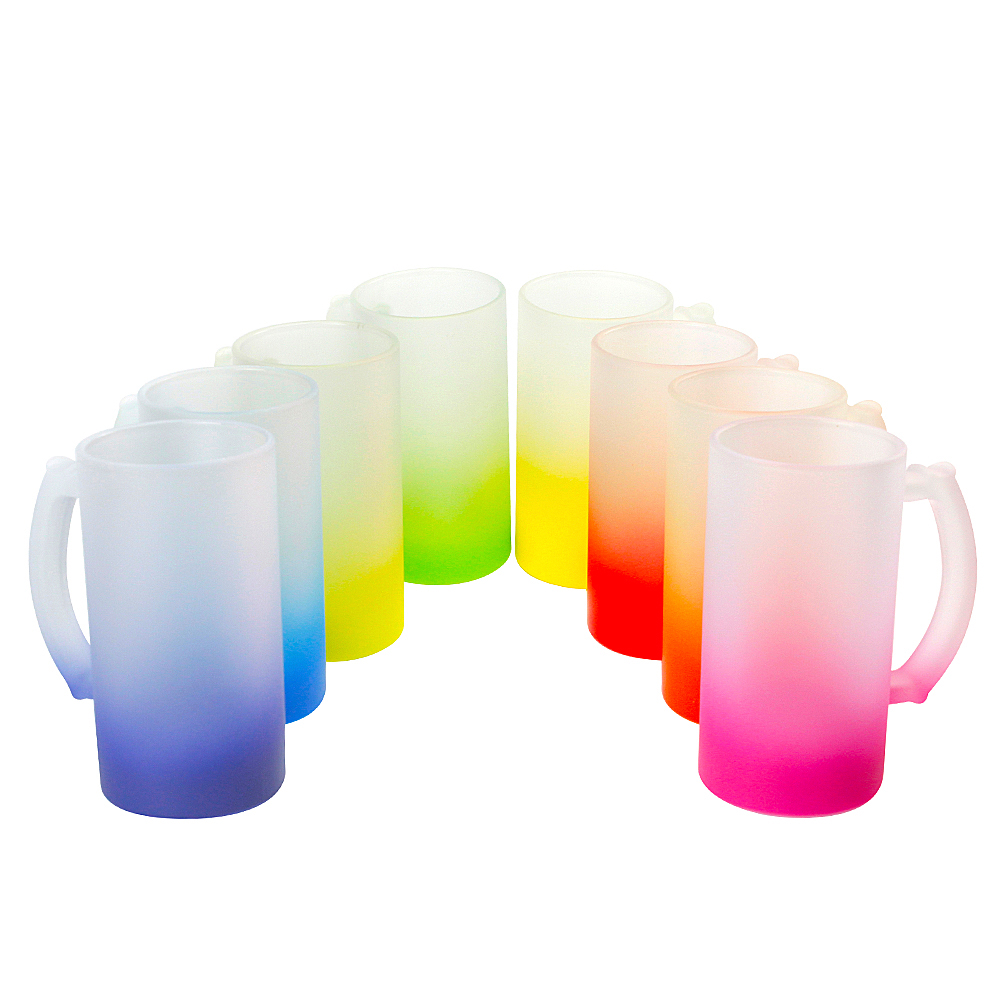 Promotional Gradient Color Home Bar Party Water Glass Cup With Handle Wine Beer Sublimation Mug