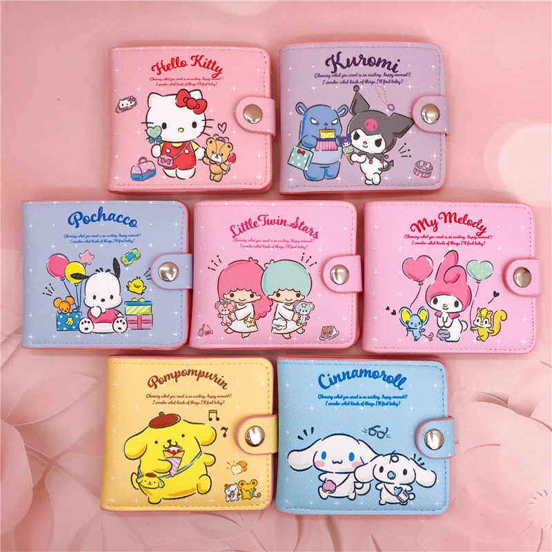 Новый бумажник Sanrio Повседневный короткий бумажник Kt Cinnamoroll кошелек для собак Куруми кошелек для карт с кнопкой Аниме Сумка для хранения монет
