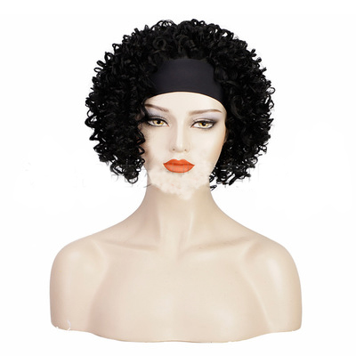 best quality kinky curly headband wig 13 inches synthetic hair with black color