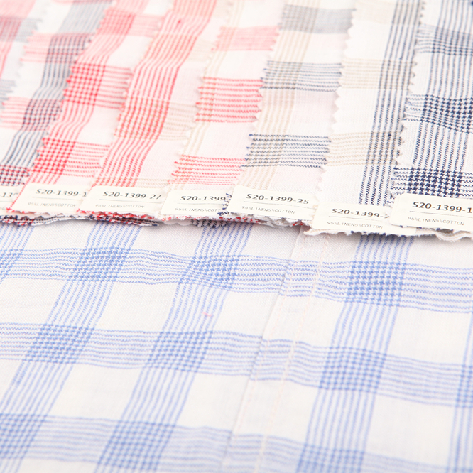 softer 95% linen 5%cotton fabric, 135 gsm, pure European flax, OEKO-Tex certified for garment & T-shirt, walf check
