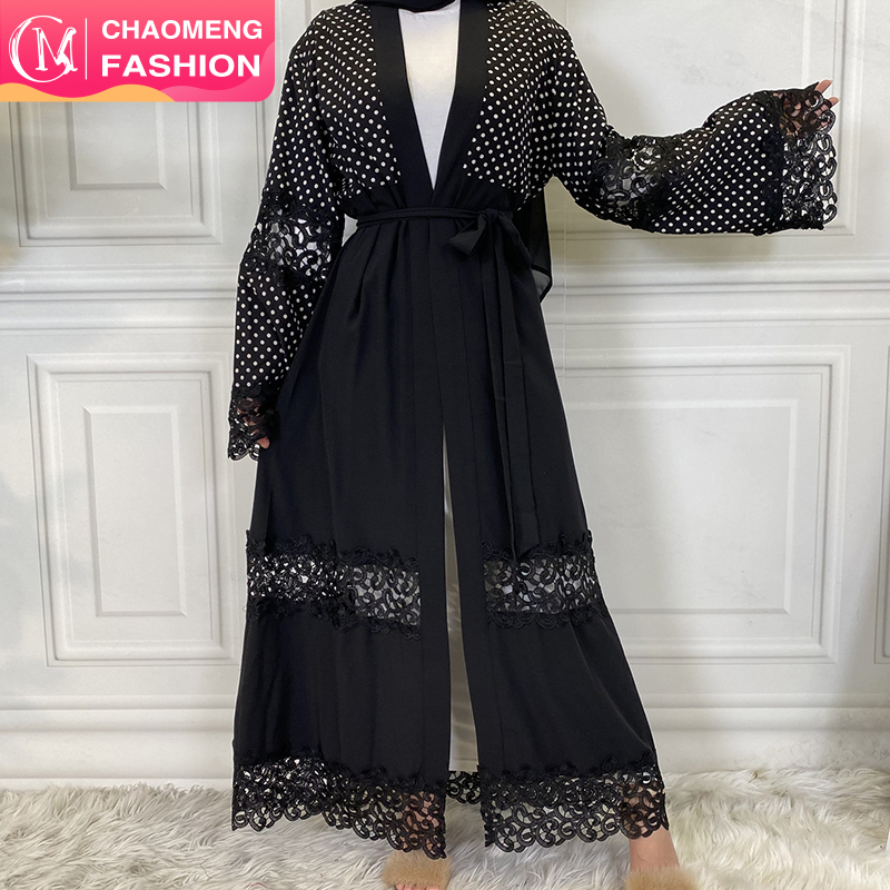 1805# Fashion Lace Open Abaya Muslim Women Elegant Dubai Cardigan Robe Dress Arab Turkish Wholesale