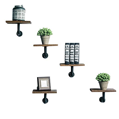 Home metal and wood Modern iron water pipe storage brackets Wooden Wall Shelf