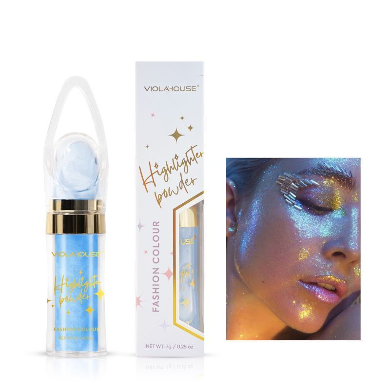 Body Glitter Shimmer Face and Body Highlighter Powder with Sponge Head High Fairy Glitter Sparkle Powder Brightens Makeup Stick
