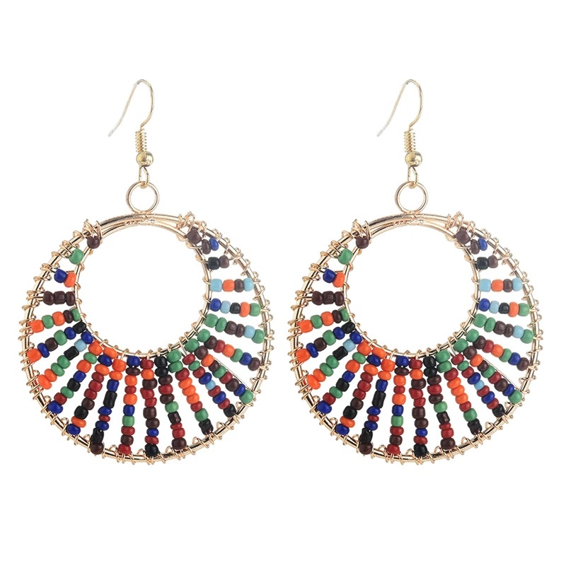 European and American hollow bohemian ethnic style geometric rice beads exquisite earrings