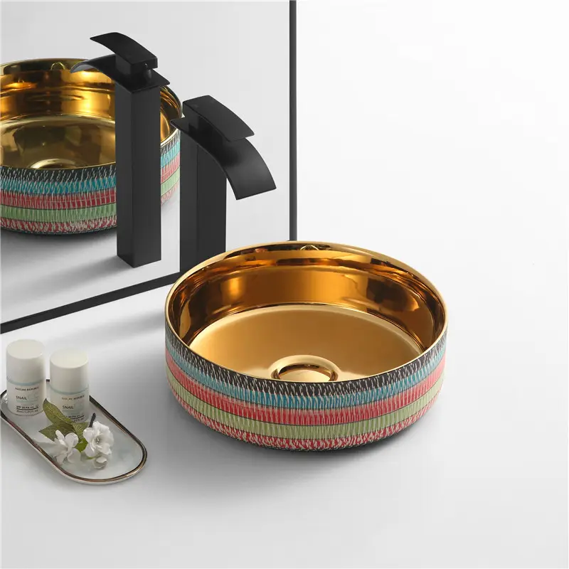 MEIYANI Hot Sale Luxury Golden Ceramic Oval Wash Sink Full Golden Basin