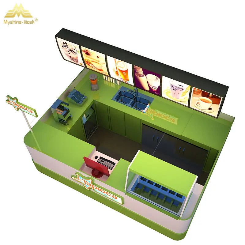 Hot Sale Wooden mall juice shop kiosk Fast Food Kiosk Design bubble tea bar counter boba tea kiosk