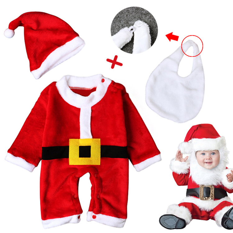 Christmas Romper Baby Rompers Kids Santa Claus Clothes Infant One-Piece Clothing Baby Christmas Rompers with Hats 3pcs Newborn